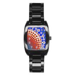 Digital Arts Fractals Futuristic Red Blue Stainless Steel Barrel Watch Front