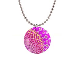 Digital Arts Fractals Futuristic Pink 1  Button Necklace