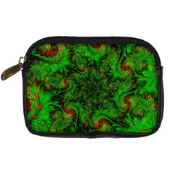 Art Artwork Fractal Digital Art  Green Digital Camera Leather Case by Wegoenart