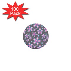 Seamless Pattern Flowers Pink 1  Mini Buttons (100 Pack)  by Wegoenart