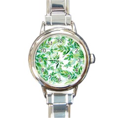 Leaves Green Pattern Nature Plant Round Italian Charm Watch by Wegoenart