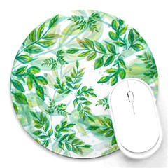 Leaves Green Pattern Nature Plant Round Mousepads by Wegoenart