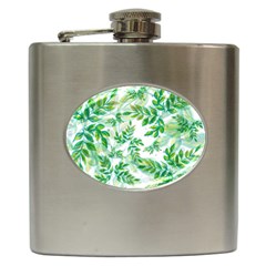 Leaves Green Pattern Nature Plant Hip Flask (6 Oz) by Wegoenart