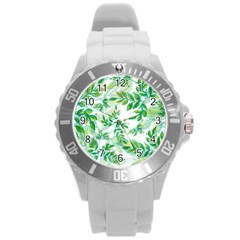 Leaves Green Pattern Nature Plant Round Plastic Sport Watch (l) by Wegoenart