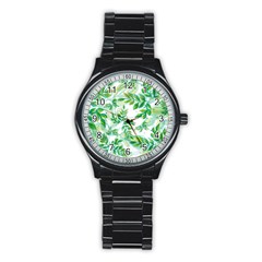 Leaves Green Pattern Nature Plant Stainless Steel Round Watch by Wegoenart