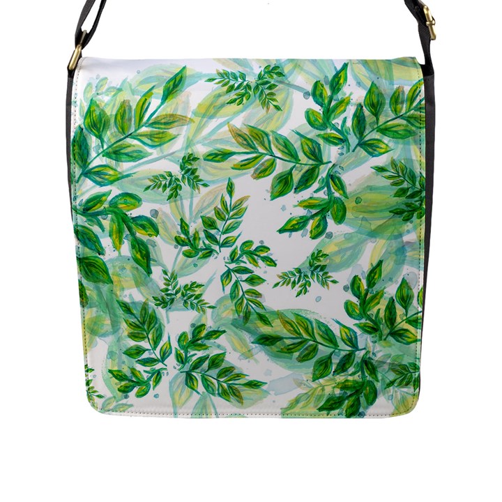 Leaves Green Pattern Nature Plant Flap Closure Messenger Bag (L)