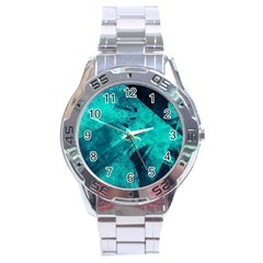 Background Texture Pattern Blue Stainless Steel Analogue Watch by Wegoenart