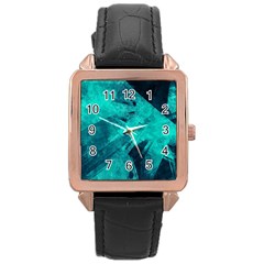 Background Texture Pattern Blue Rose Gold Leather Watch  by Wegoenart