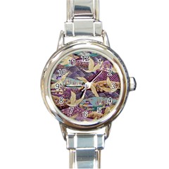 Textile Fabric Cloth Pattern Round Italian Charm Watch