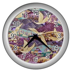 Textile Fabric Cloth Pattern Wall Clock (Silver)