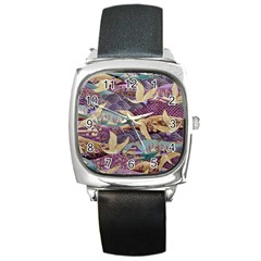 Textile Fabric Cloth Pattern Square Metal Watch by Wegoenart