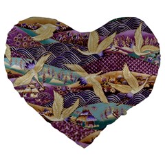 Textile Fabric Cloth Pattern Large 19  Premium Heart Shape Cushions