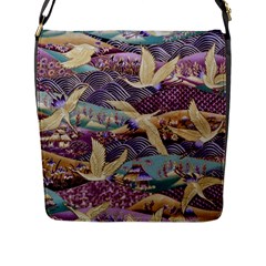 Textile Fabric Cloth Pattern Flap Closure Messenger Bag (L)