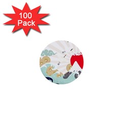 Mountain Sun Japanese Illustration 1  Mini Buttons (100 Pack)  by Vaneshart