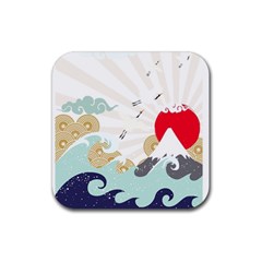 Mountain Sun Japanese Illustration Rubber Coaster (square)  by Vaneshart