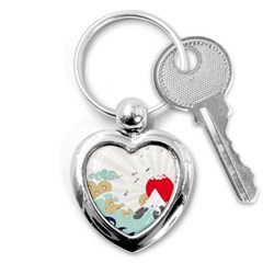 Mountain Sun Japanese Illustration Key Chain (heart) by Vaneshart