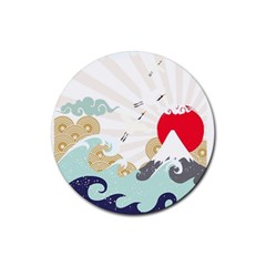 Mountain Sun Japanese Illustration Rubber Coaster (round) 