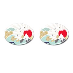 Mountain Sun Japanese Illustration Cufflinks (oval) by Vaneshart