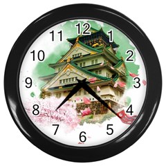 Osaka Castle Nagoya Castle Kumamoto Castle Wall Clock (black) by Vaneshart