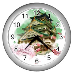 Osaka Castle Nagoya Castle Kumamoto Castle Wall Clock (silver) by Vaneshart