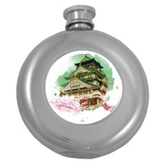 Osaka Castle Nagoya Castle Kumamoto Castle Round Hip Flask (5 Oz) by Vaneshart