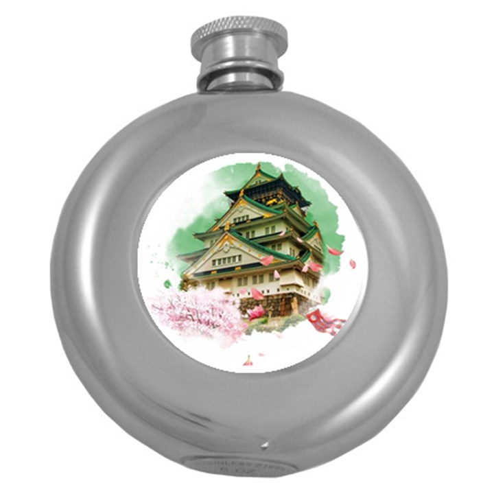 Osaka Castle Nagoya Castle Kumamoto Castle Round Hip Flask (5 oz)