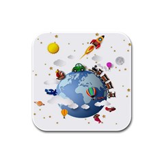 Earth Rocket Vector Earth Rubber Square Coaster (4 Pack)  by Vaneshart