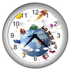 Earth Rocket Vector Earth Wall Clock (silver) by Vaneshart