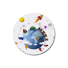 Earth Rocket Vector Earth Rubber Coaster (round) 