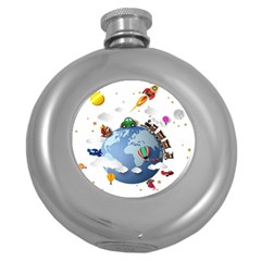 Earth Rocket Vector Earth Round Hip Flask (5 Oz) by Vaneshart