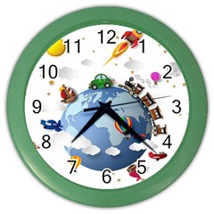 Earth Rocket Vector Earth Color Wall Clock by Vaneshart