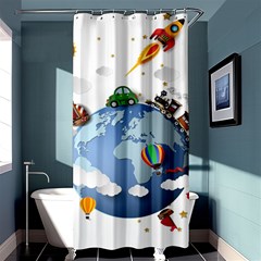 Earth Rocket Vector Earth Shower Curtain 36  X 72  (stall)  by Vaneshart