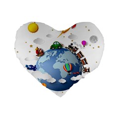 Earth Rocket Vector Earth Standard 16  Premium Flano Heart Shape Cushions by Vaneshart