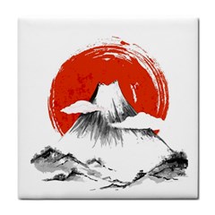 Mount Fuji Mountain Ink Wash Painting Tile Coaster by Vaneshart