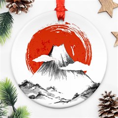 Mount Fuji Mountain Ink Wash Painting Round Ornament (two Sides) by Vaneshart