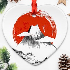 Mount Fuji Mountain Ink Wash Painting Heart Ornament (two Sides) by Vaneshart