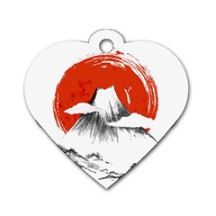 Mount Fuji Mountain Ink Wash Painting Dog Tag Heart (one Side) by Vaneshart