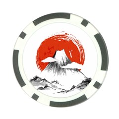 Mount Fuji Mountain Ink Wash Painting Poker Chip Card Guard by Vaneshart