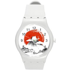 Mount Fuji Mountain Ink Wash Painting Round Plastic Sport Watch (m) by Vaneshart