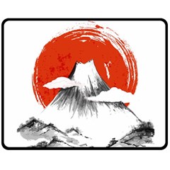 Mount Fuji Mountain Ink Wash Painting Double Sided Fleece Blanket (medium)  by Vaneshart