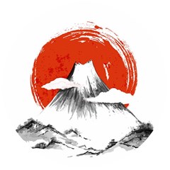 Mount Fuji Mountain Ink Wash Painting Wooden Bottle Opener (round)