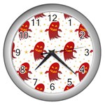 Ghost Halloween Drawing Flower Leaf Wall Clock (Silver) Front