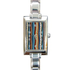 Stripes Hand Drawn Tribal Colorful Background Pattern Rectangle Italian Charm Watch by Vaneshart