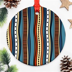 Stripes Hand Drawn Tribal Colorful Background Pattern Ornament (round) by Vaneshart