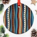 Stripes Hand Drawn Tribal Colorful Background Pattern Ornament (Round) Front