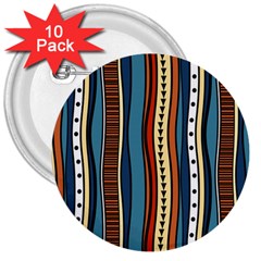 Stripes Hand Drawn Tribal Colorful Background Pattern 3  Buttons (10 Pack)  by Vaneshart