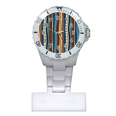 Stripes Hand Drawn Tribal Colorful Background Pattern Plastic Nurses Watch by Vaneshart