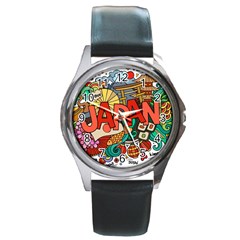 Earthquake And Tsunami Drawing Japan Illustration Round Metal Watch