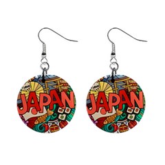 Earthquake And Tsunami Drawing Japan Illustration Mini Button Earrings