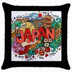 Earthquake And Tsunami Drawing Japan Illustration Throw Pillow Case (Black)